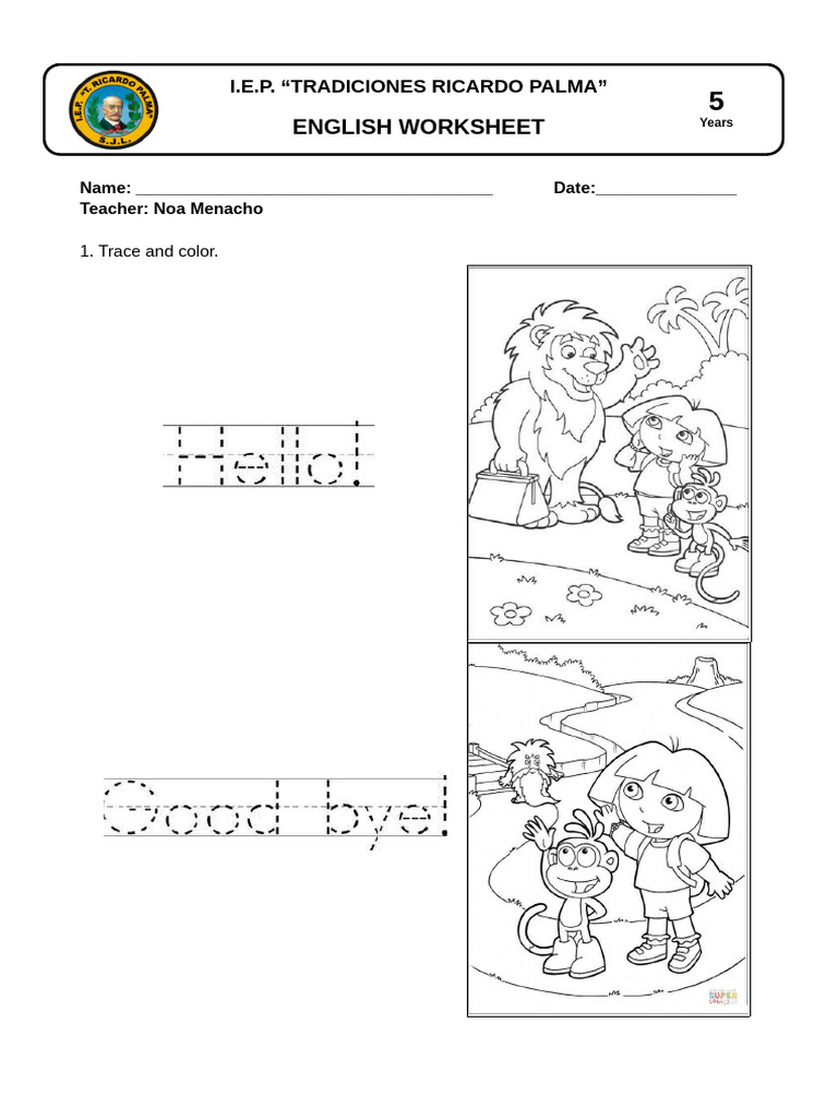 5 Años Ing Worksheet Hello-Good Bye | PDF
