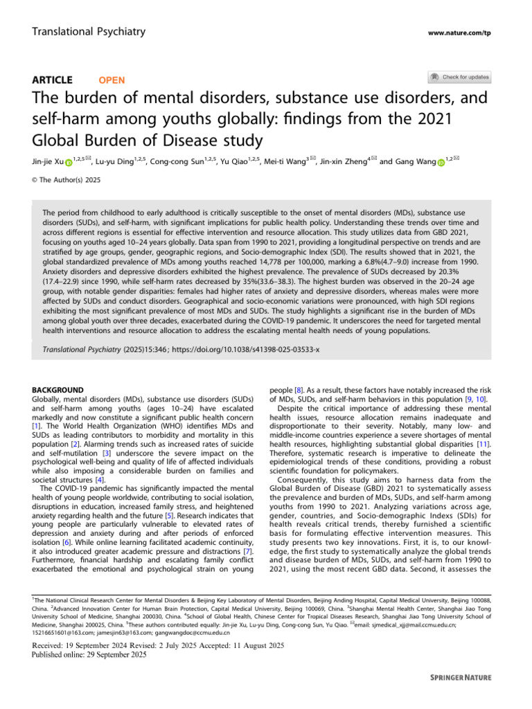 The Burden of Mental Disorders, Substance Use Disorders, And | PDF ...