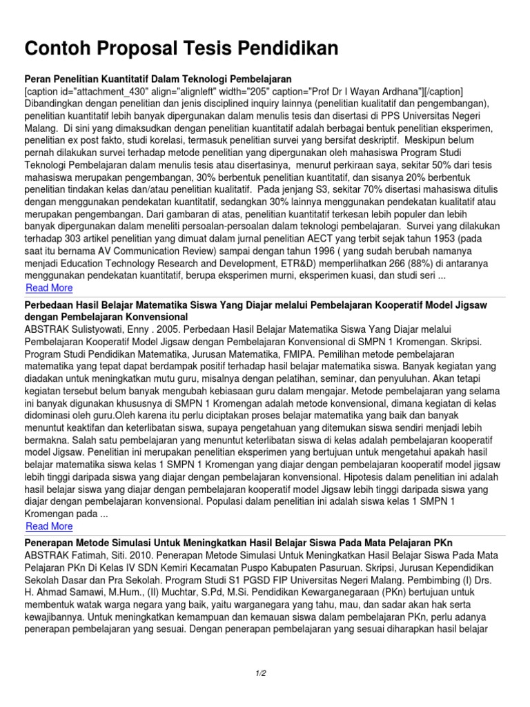 Contoh Proposal Tesis Pendidikan | PDF | Karier & Perkembangan
