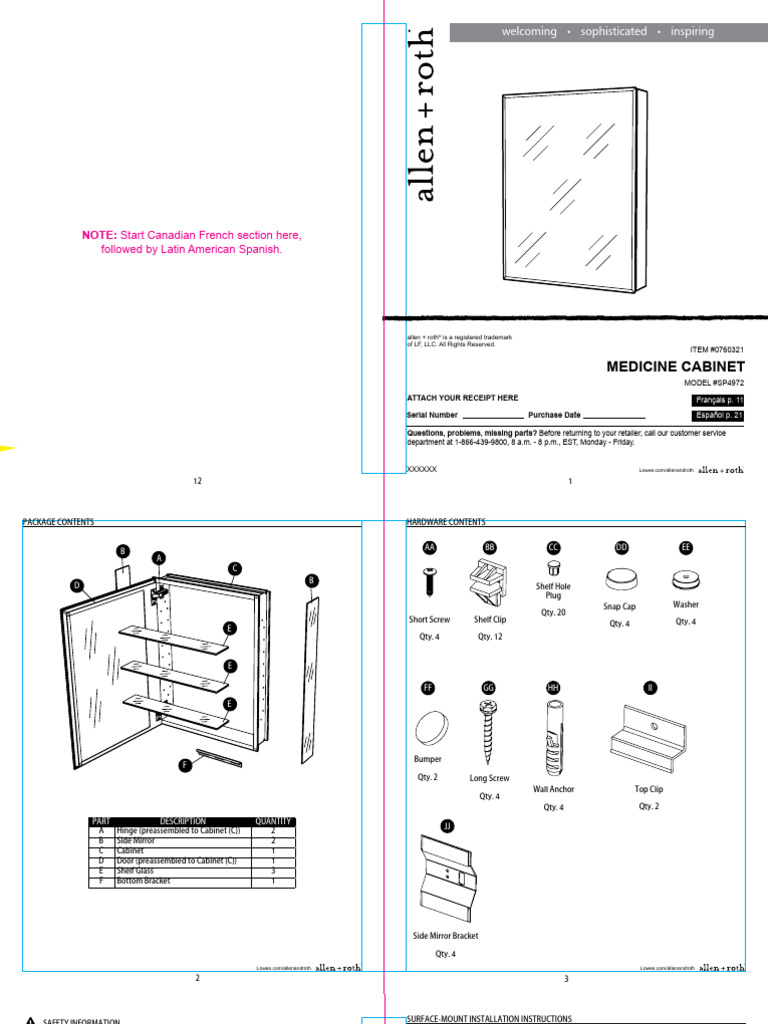 Allen + Roth Medicine Cabinet Installation Manual (Lowe's) | PDF