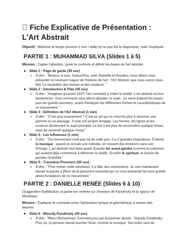 Fiche Explicative - Exposé Art Abstrait | PDF | Art abstrait | Wassily ...