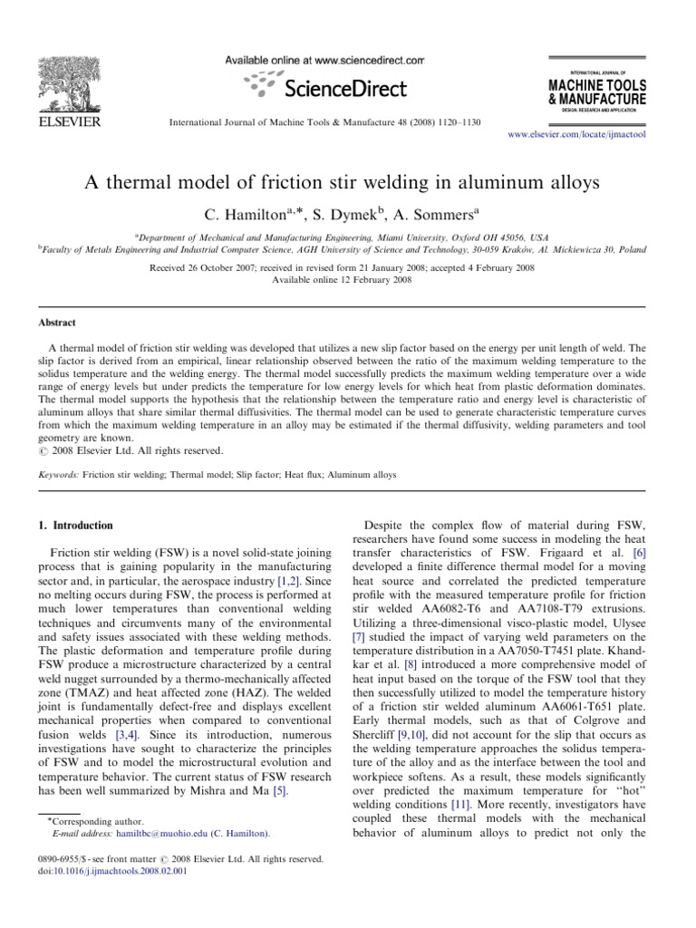 A Thermal Model of Friction Stir Welding in Aluminum Alloys | PDF ...