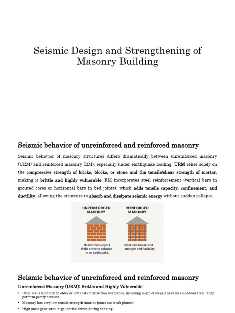 Seismic Design and Strengthening of Masonry Building | PDF