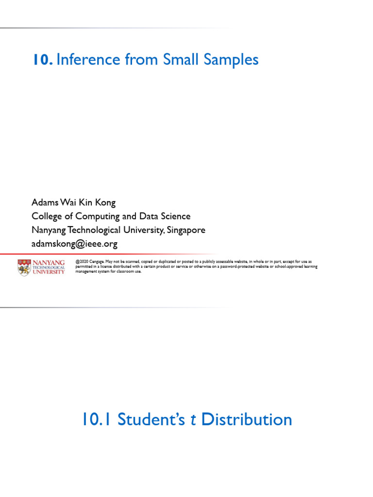 Lecture 10 Inference From Small Samples | PDF | P Value | Normal ...