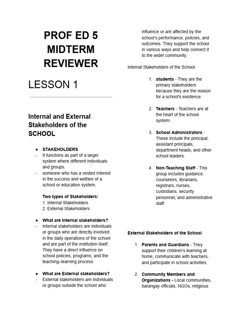 Prof Ed 5 Midterm Reviewer | PDF | Teachers | Mentorship