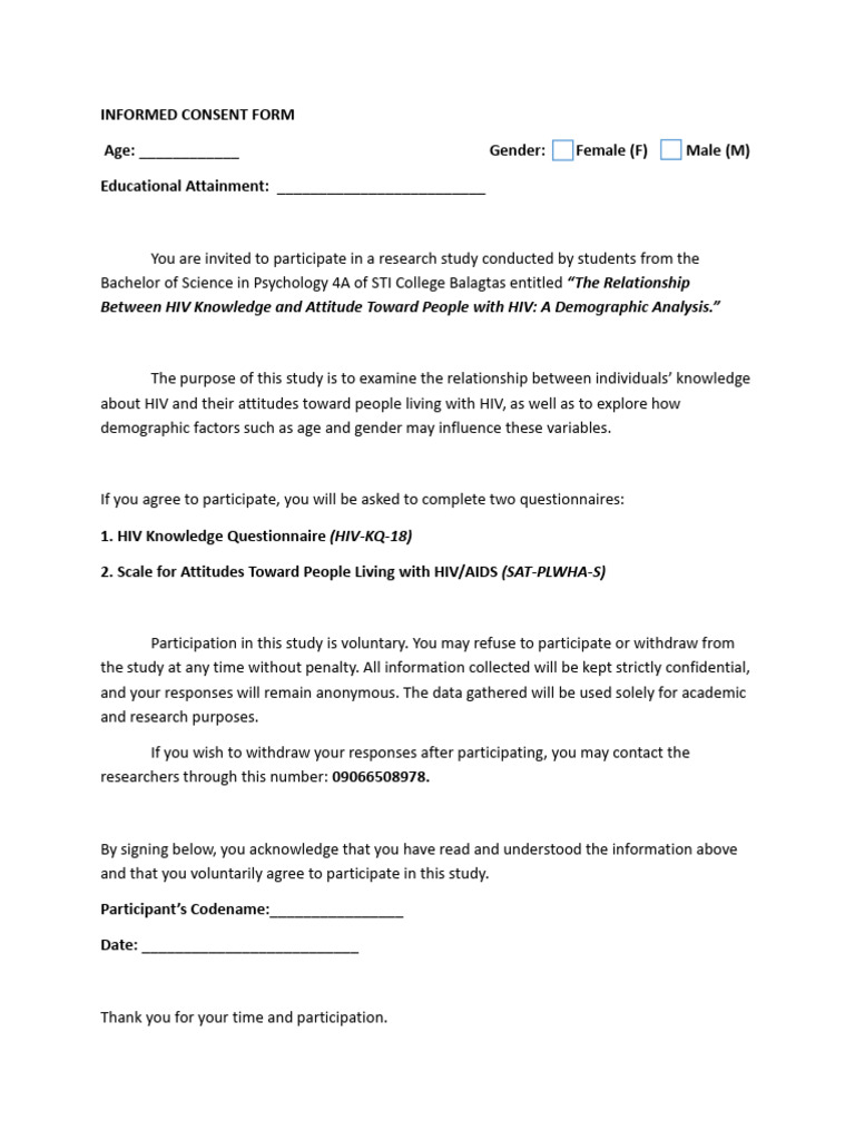 Informed Consent Form Updated | PDF | Behavioural Sciences