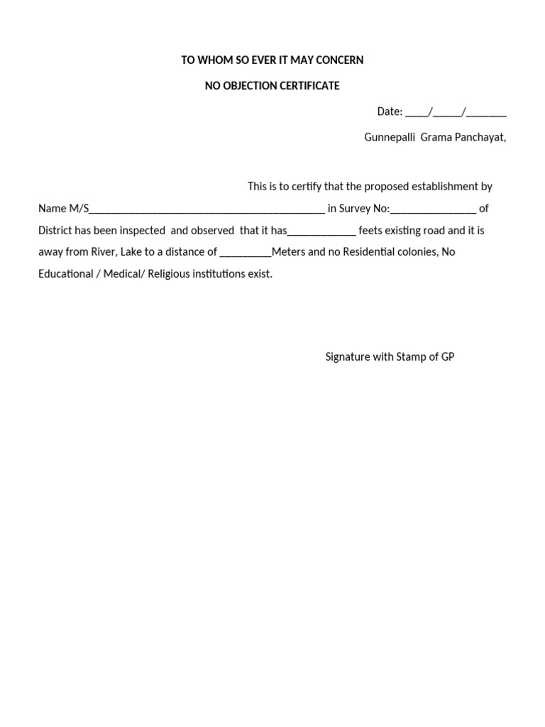 No Objection Form | PDF