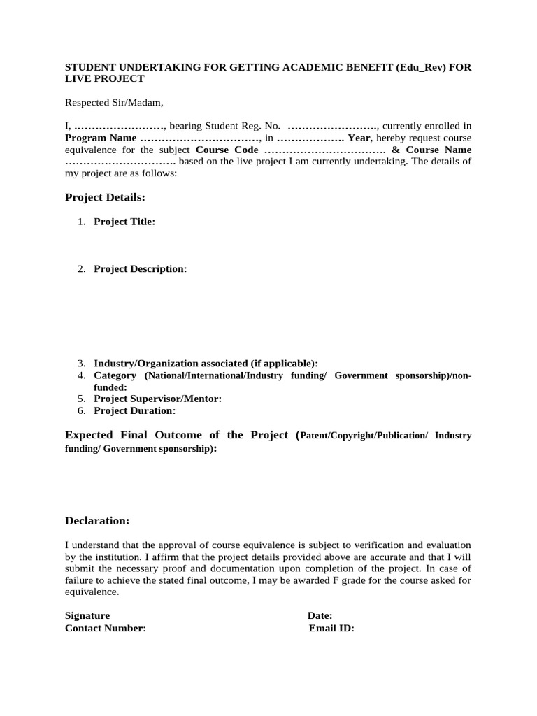 Undertaking Form for Projects | PDF