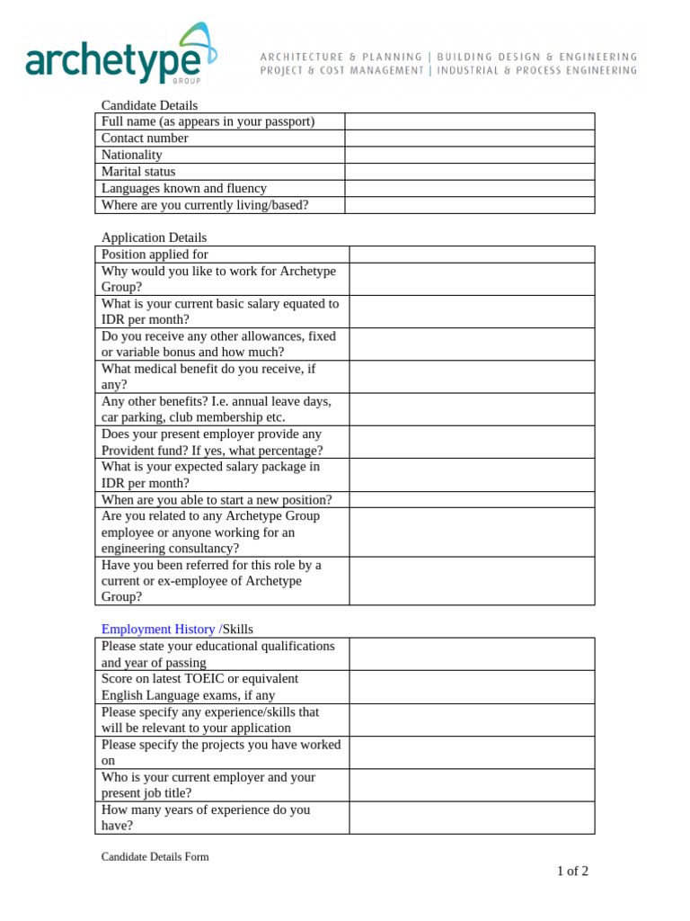 Candidate Details Form | PDF