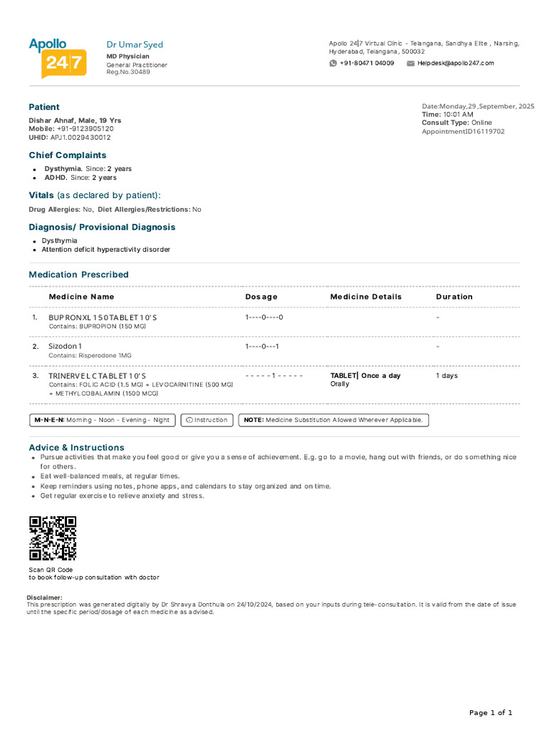 Prescription_24Oct2024 | PDF | Attention Deficit Hyperactivity Disorder ...