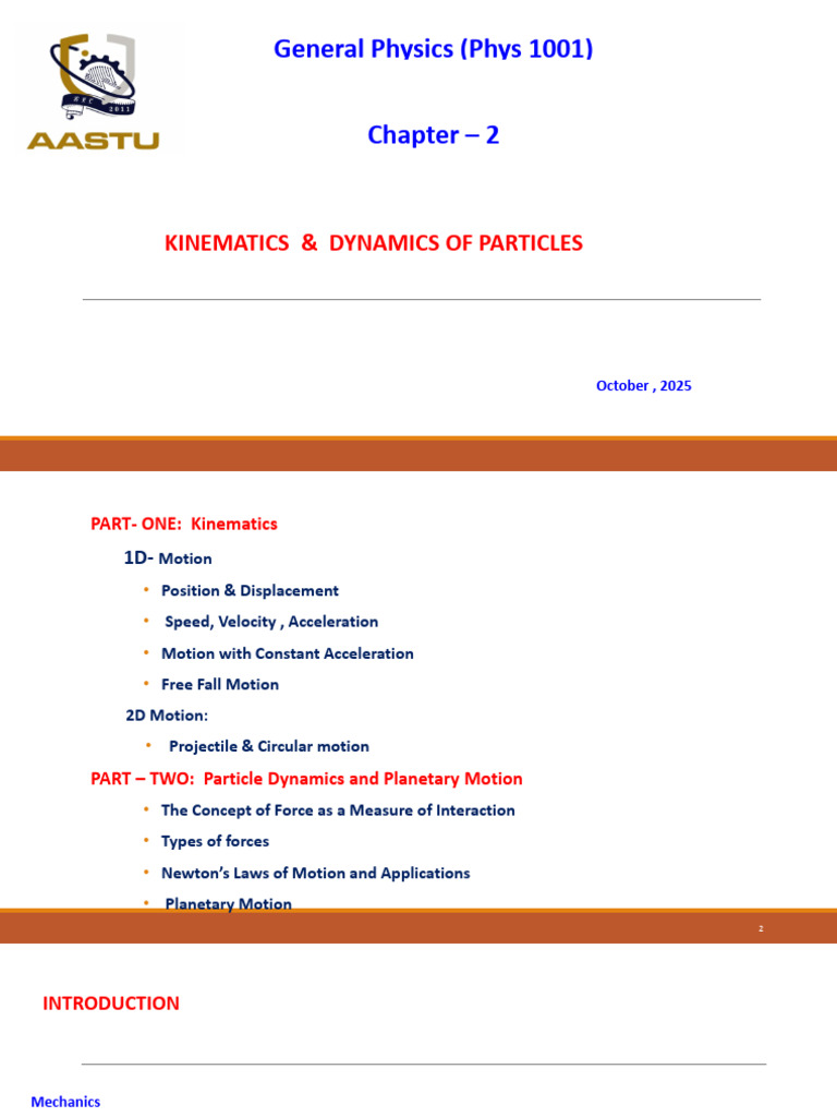 Phys1001 Chap 2 Kinematics & Dynamics 2017 (1) | PDF | Force | Acceleration