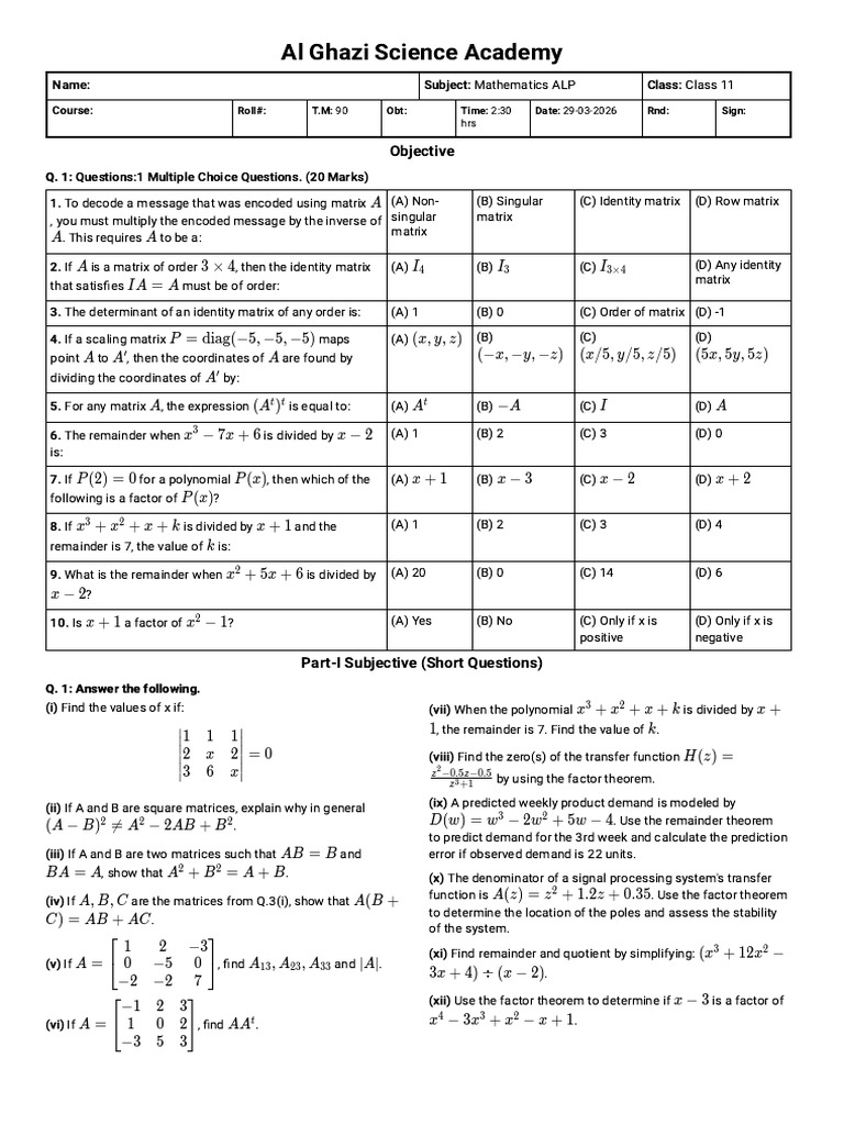 Mathematics ALP Question Paper (2) | PDF