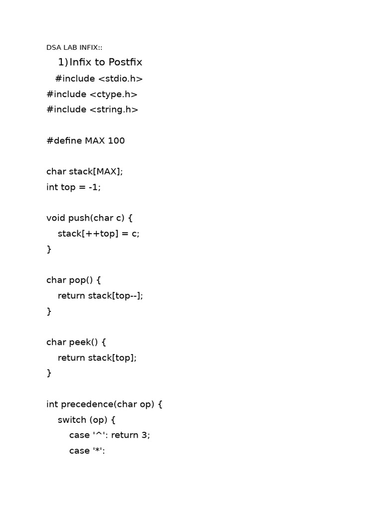 DSA LAB INFIX | PDF | Mathematical Notation | Computer Engineering