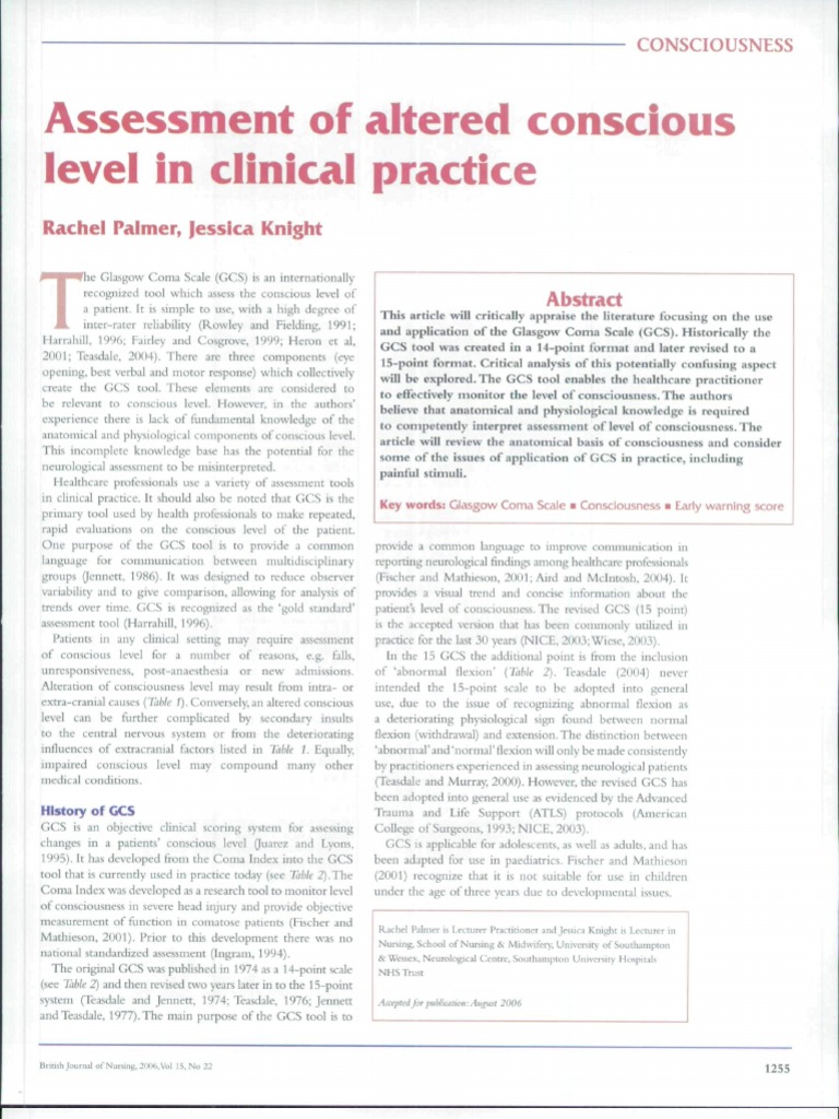 Assessment Of Altered Conscious Level In Clinical Practice Consciousness Coma
