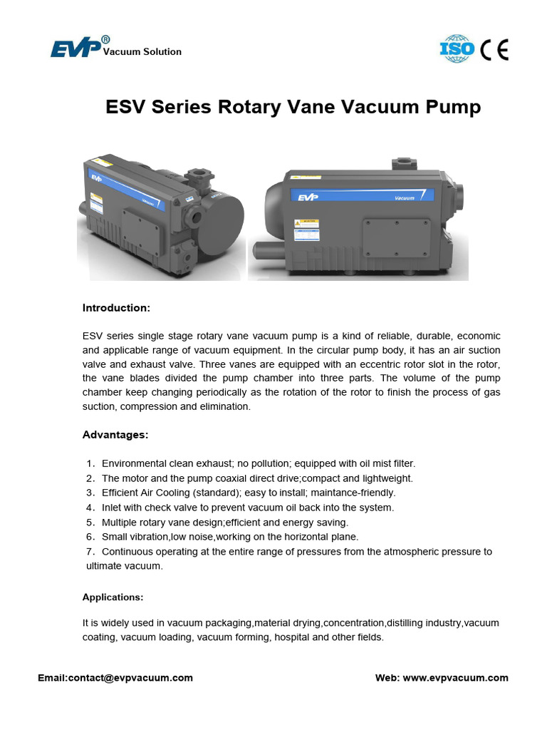 ESV Rotary Vane Vacuum Pump Datasheet | PDF | Pump | Vacuum