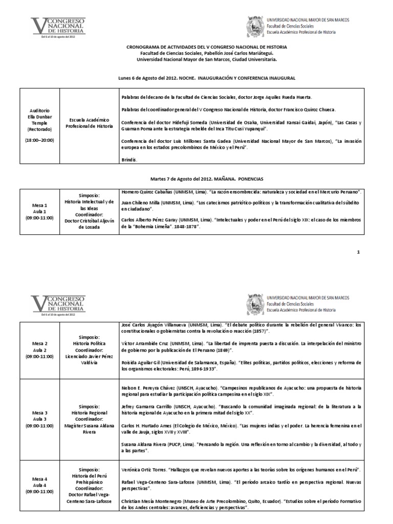 V Congreso Nacional de Historia 2012 (Lima, Perú) | PDF | Lima | Perú