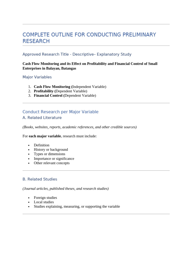 Outline for Preliminary Research | PDF | Return On Investment | Economies
