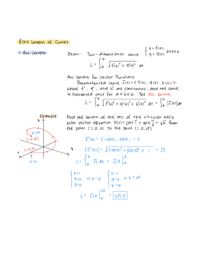 Math 254 - Arc Length - Notes | PDF