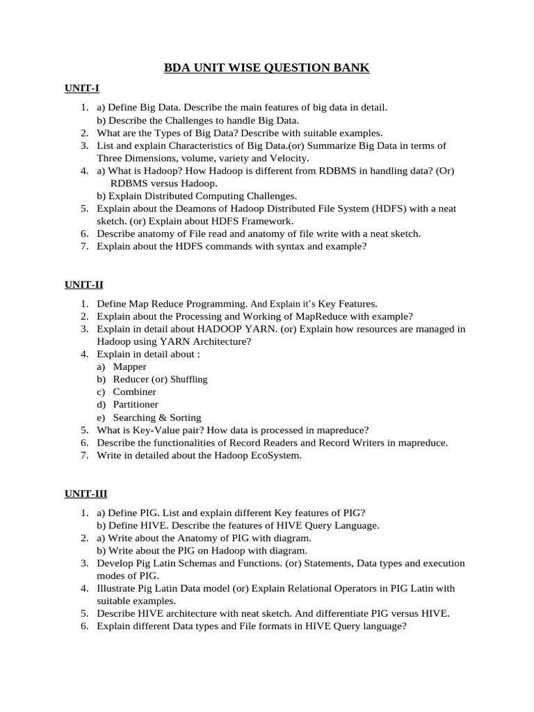 Bda Unit Wise Question Bank | PDF