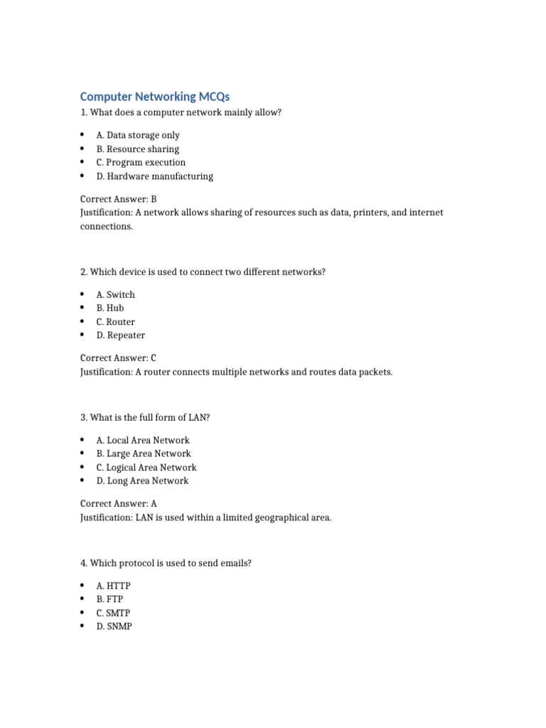 Computer Networking MCQ | PDF