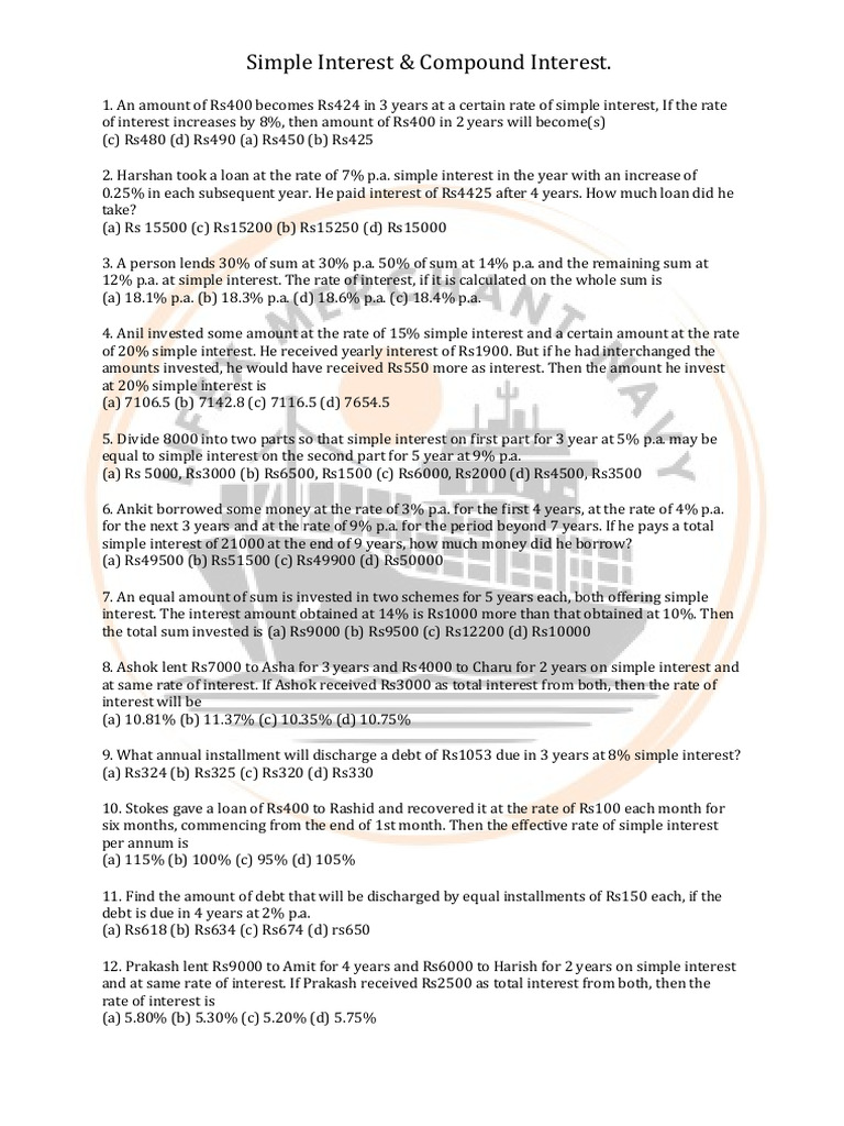 Simple Interest Compound Interest | PDF | Interest | Compound Interest