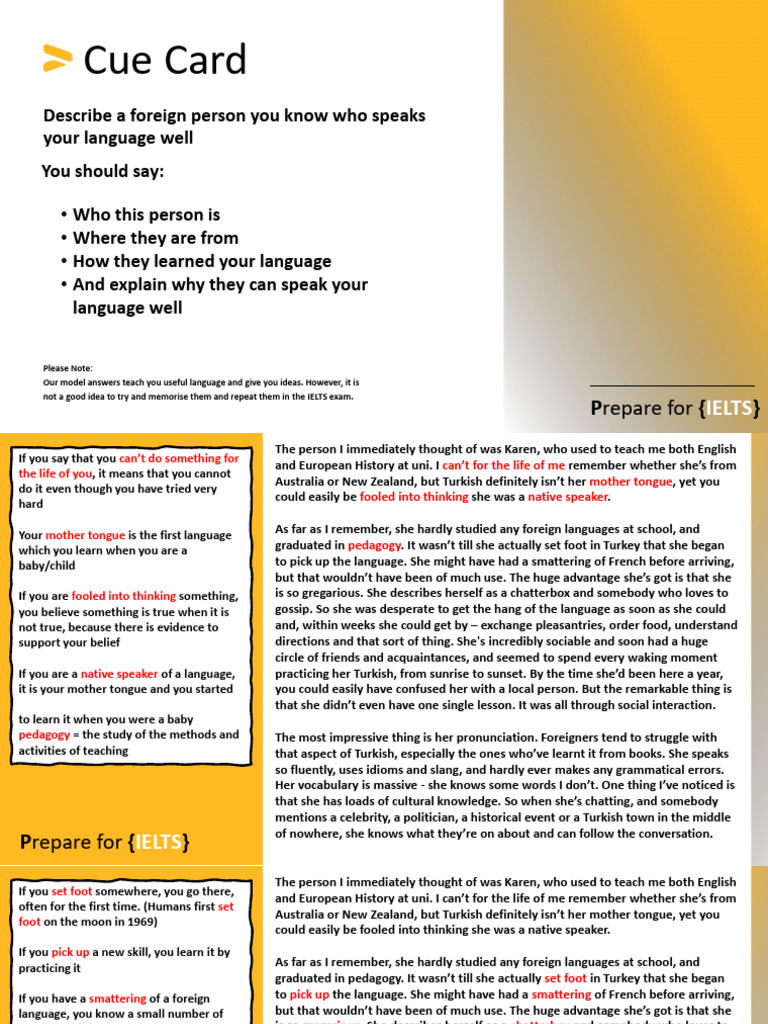 IELTS Speaking Part 2 Describe a Foreign Person You Know Who Speaks | PDF