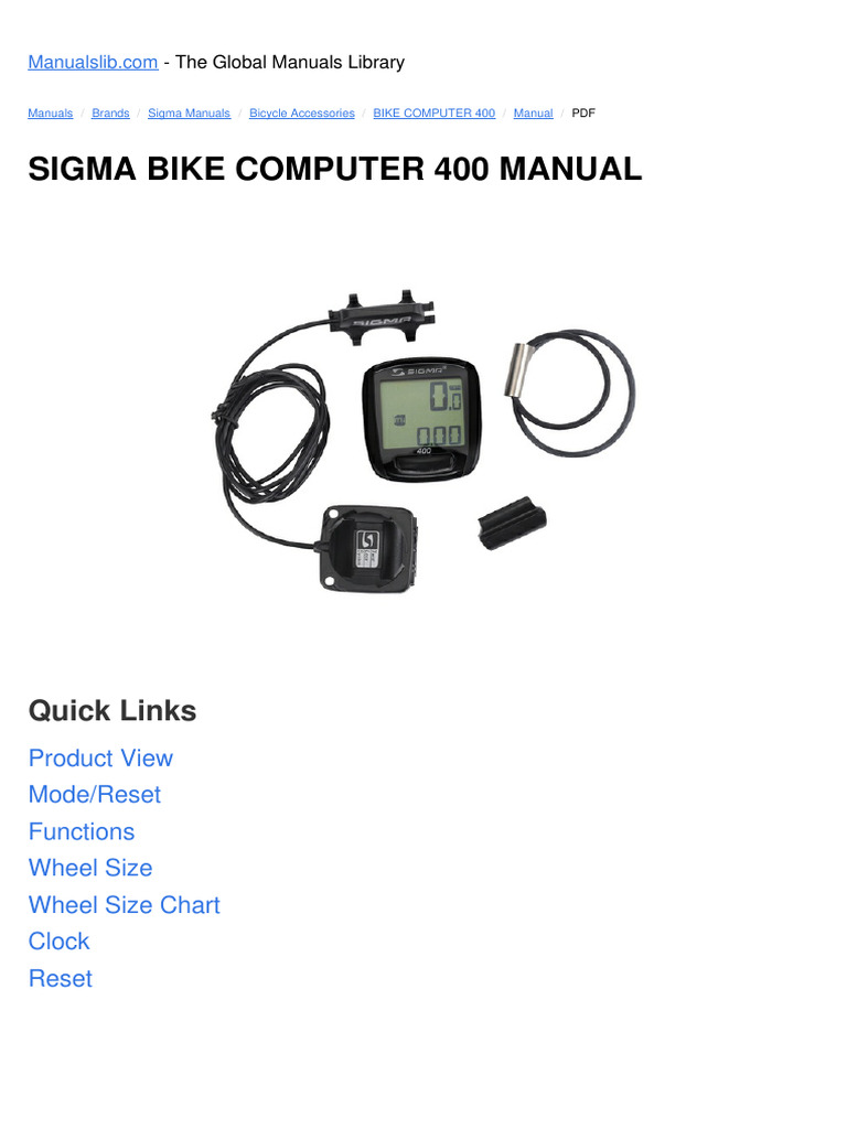 SIGMA BIKE COMPUTER 400 MANUAL | PDF