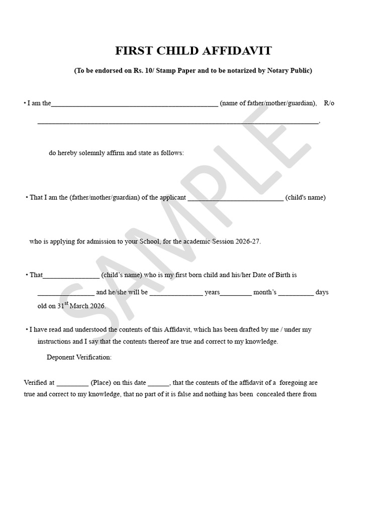First Child Affidavit Format | PDF