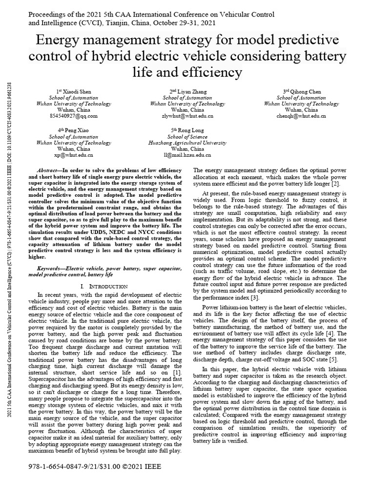 Energy Management Strategy for Model Predictive Control of Hy... | PDF ...
