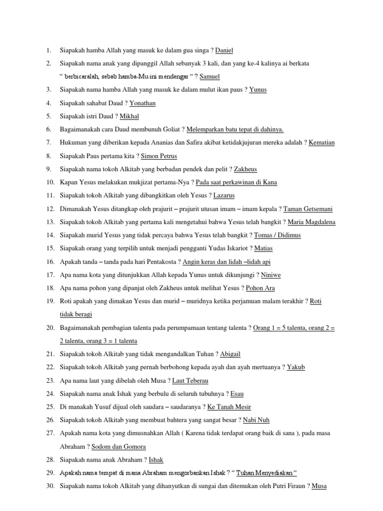 Soal Kuis Alkitab Dan Jawabannya Bedah Sekolah