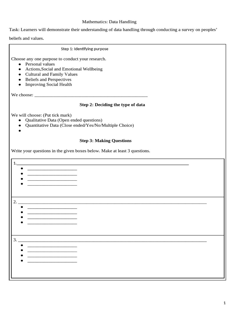 Data Collection Guided Worksheet Upper Primary | PDF | Cognition