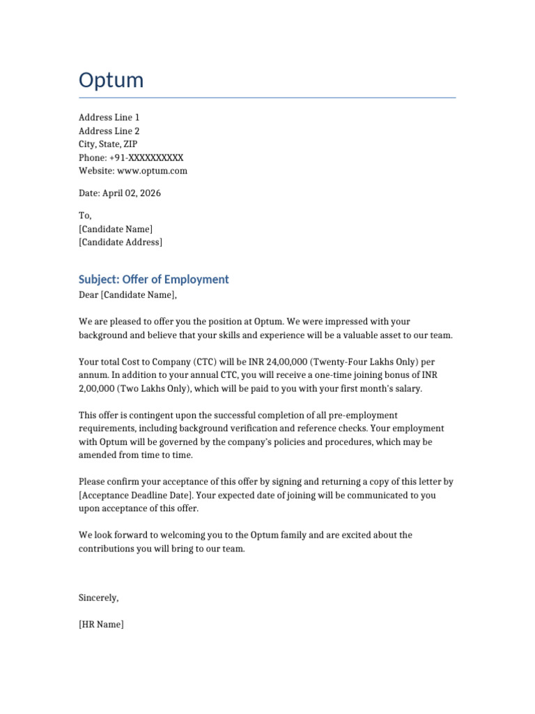 Optum Offer Letter | PDF