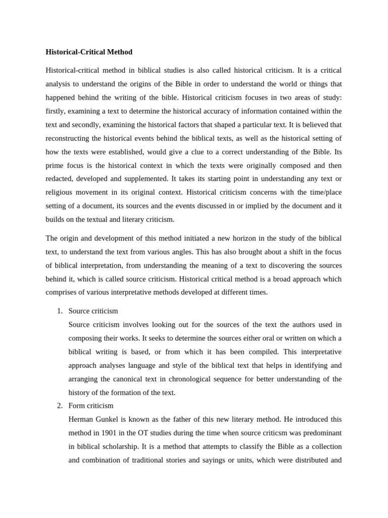 Histroical Critical Method | PDF | Biblical Criticism | Ancient Literature