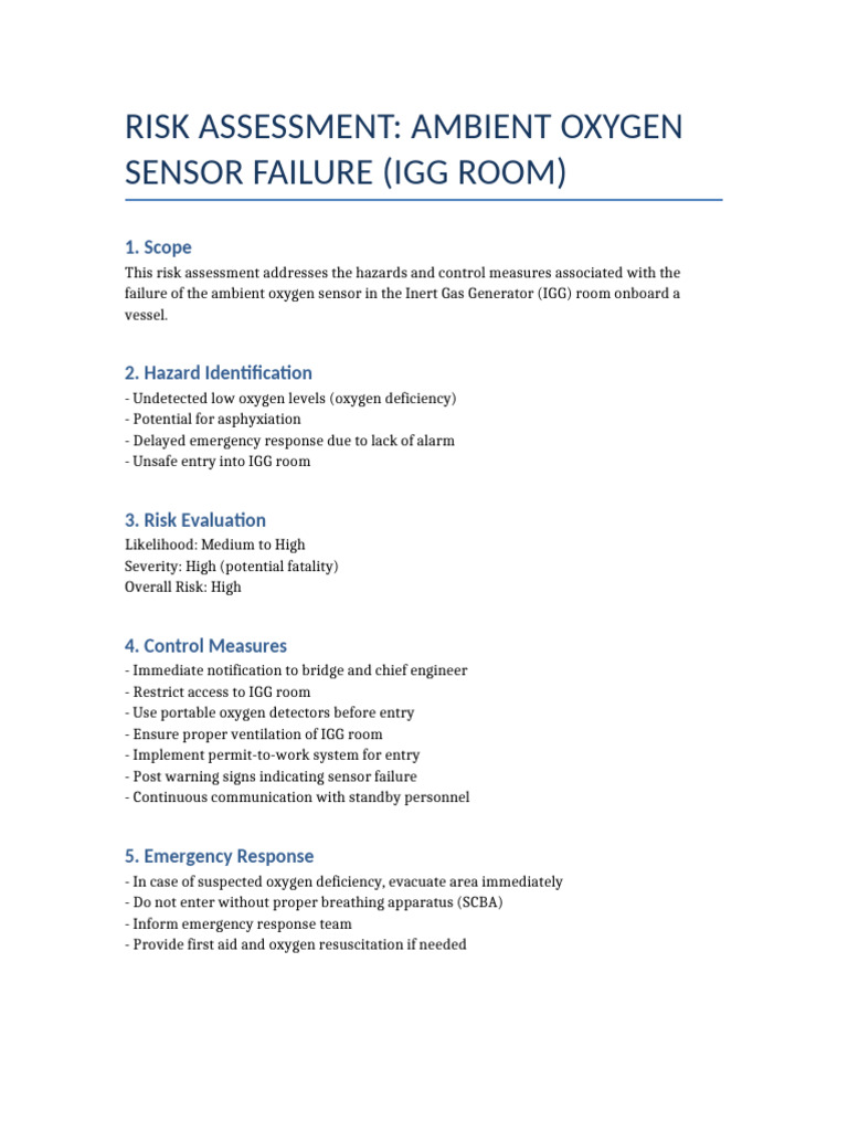 IGG Oxygen Sensor Risk Assessment | PDF