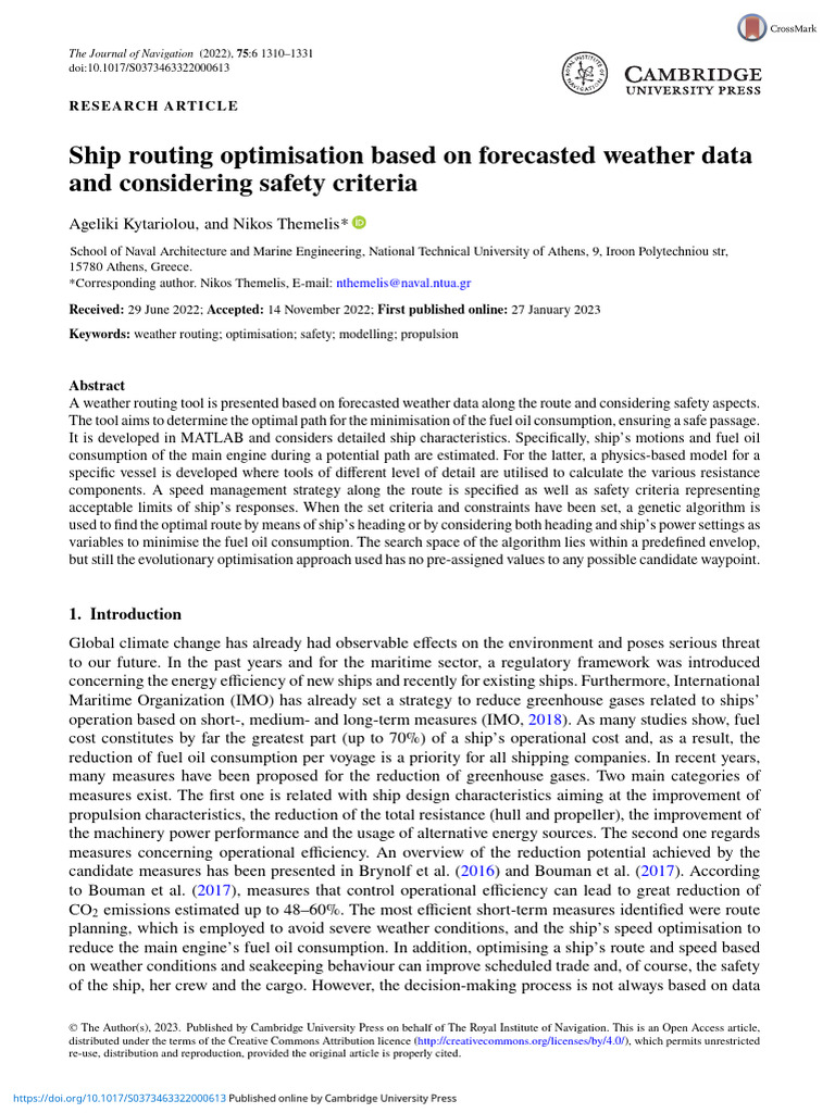 Ship routing optimisation based on forecasted weather data and ...