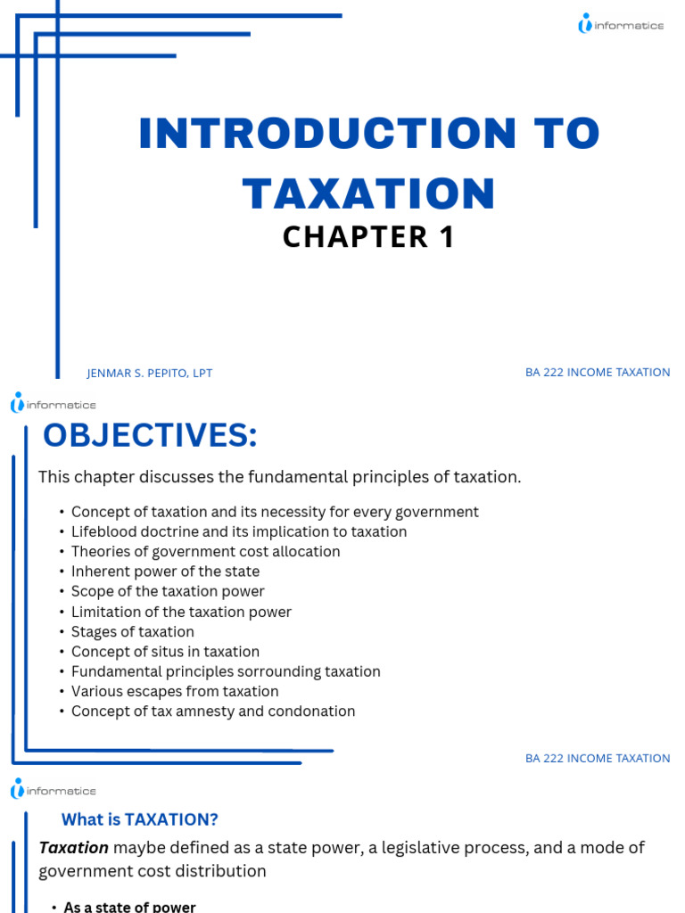 Chapter 1 Introduction To Taxation | PDF | Taxes | Taxation In The ...