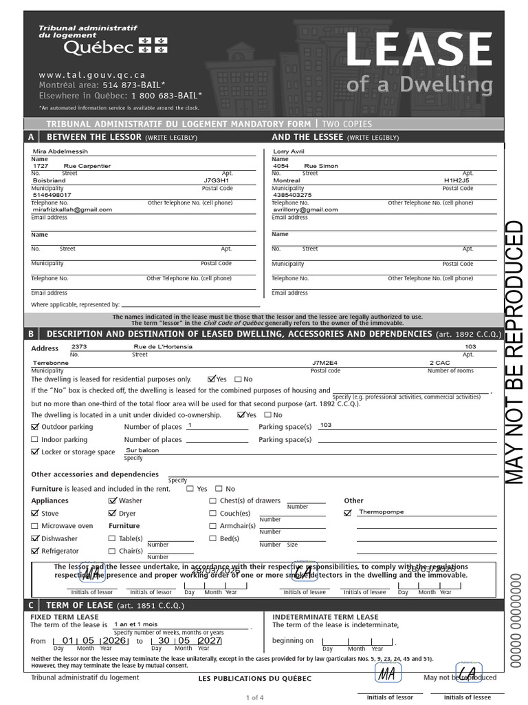 Lease Quebec | PDF | Lease | Common Law