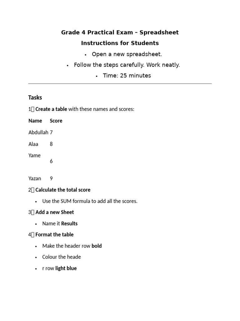 Grade 4 Practical Exam | PDF