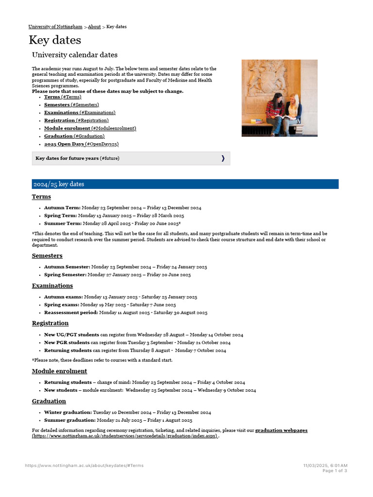 Key Dates - The University of Nottingham | PDF | Academic Term | Academia
