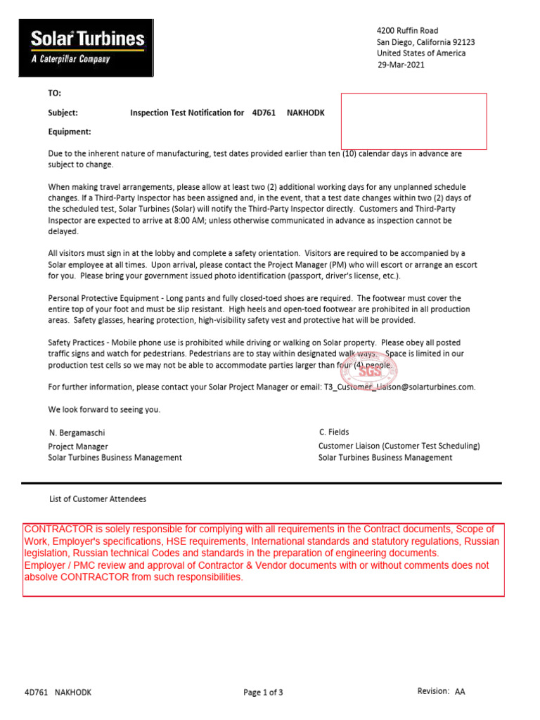 E19006-PO-003-RPI-1004_Att 2 Inspection Test Notification | PDF