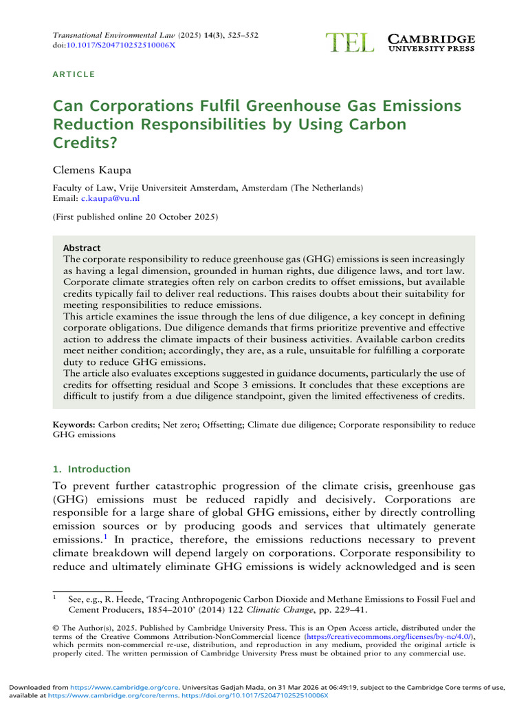 Can Corporations Fulfil Greenhouse Gas Emissions Reduction ...