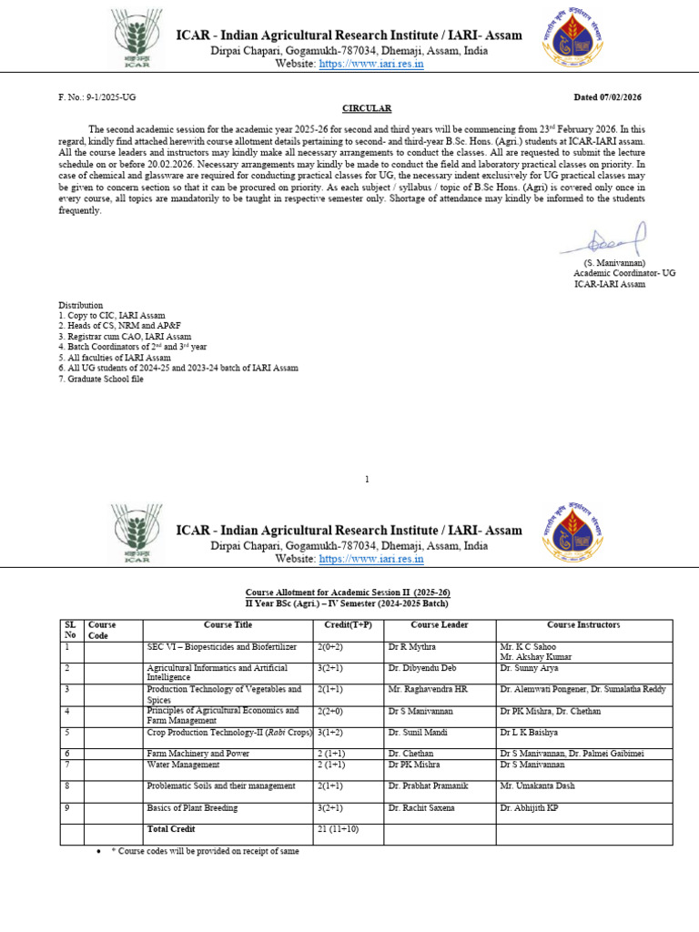 Course and Faculty Allotment II Academic Session 2025-26 (IV and VI TH ...