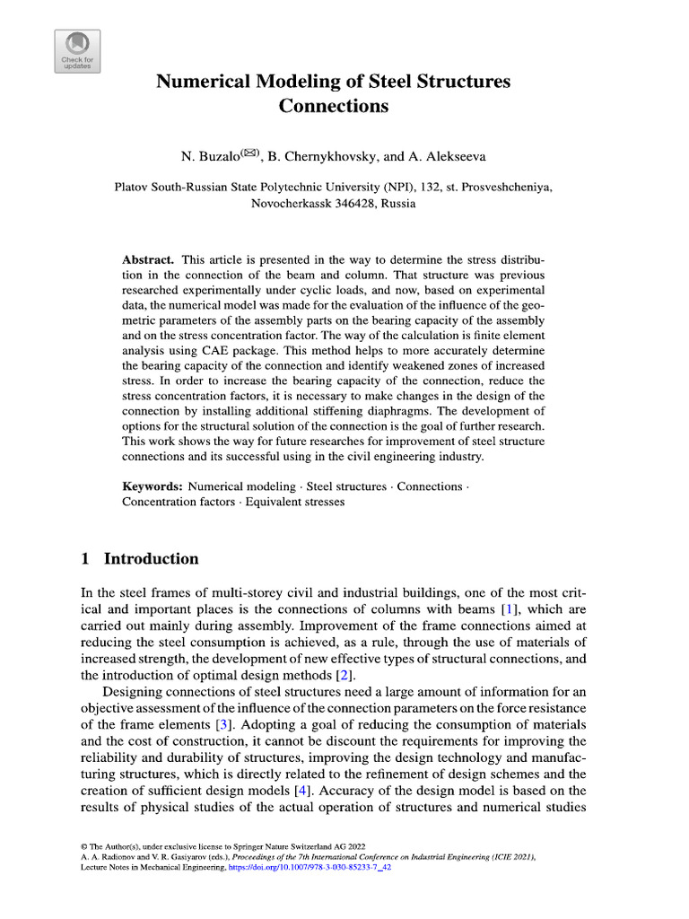 Numerical Modeling of Steel Structures Connections | PDF