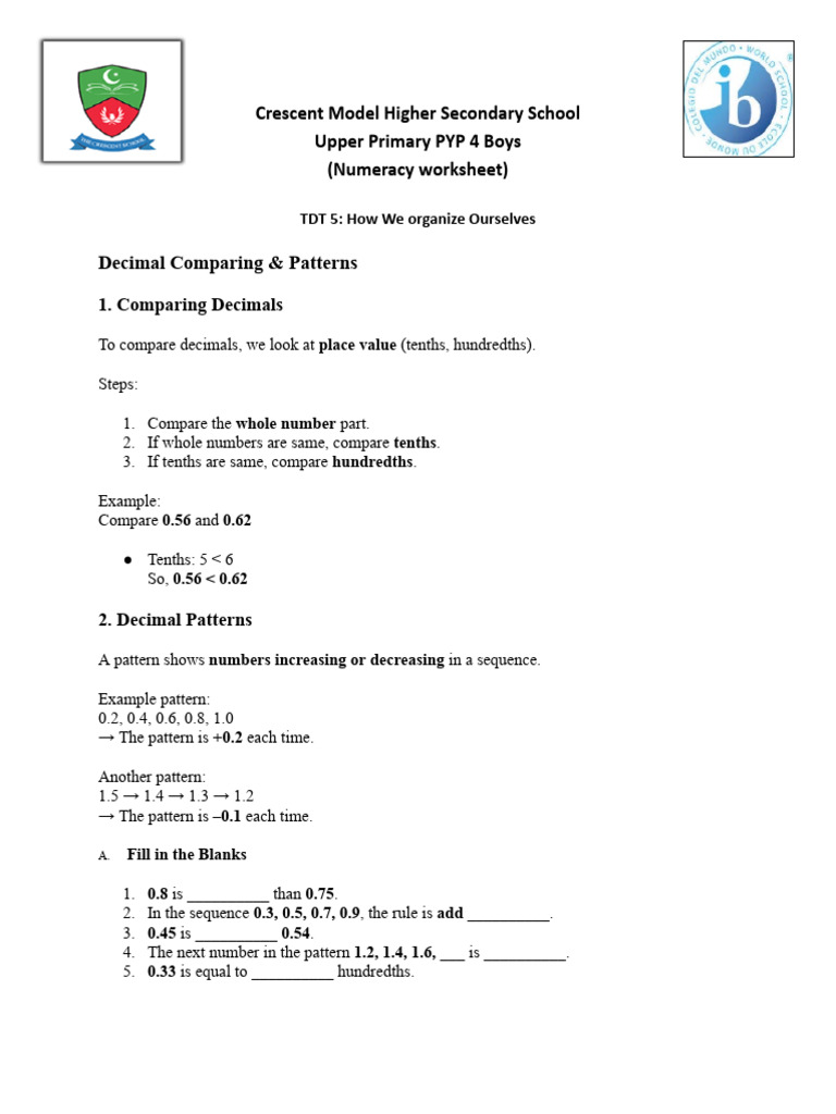 Practice Worksheets 2 PYP4 IB PK | PDF