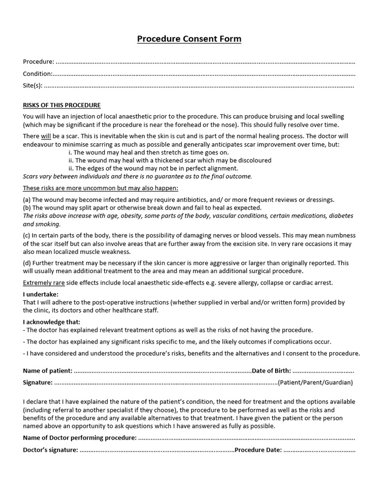 Consent Form - Elliptical Excision | PDF | Scar | Wound