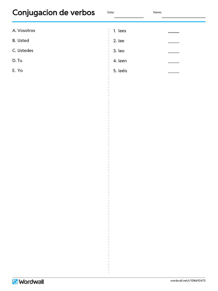 Conjugacion de Verbos Match Up Write the Answer | PDF