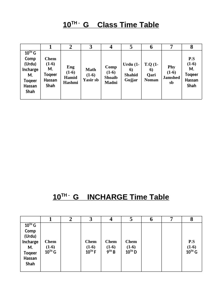 10 g time table | PDF