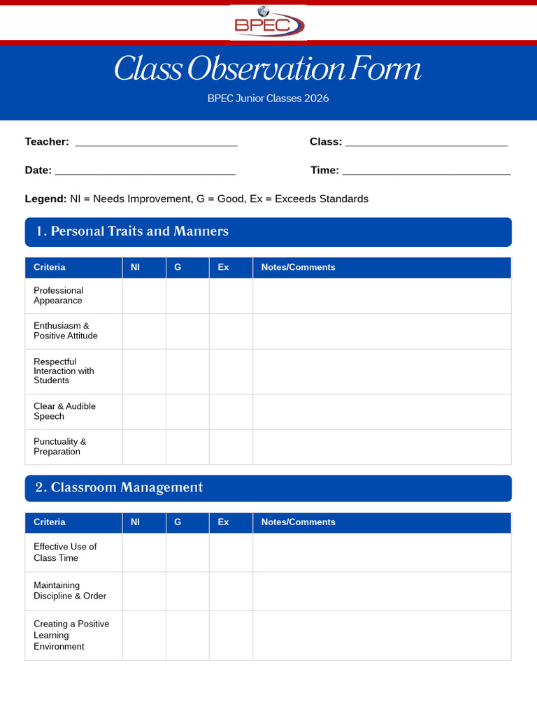 ESL Class Observation Form | PDF