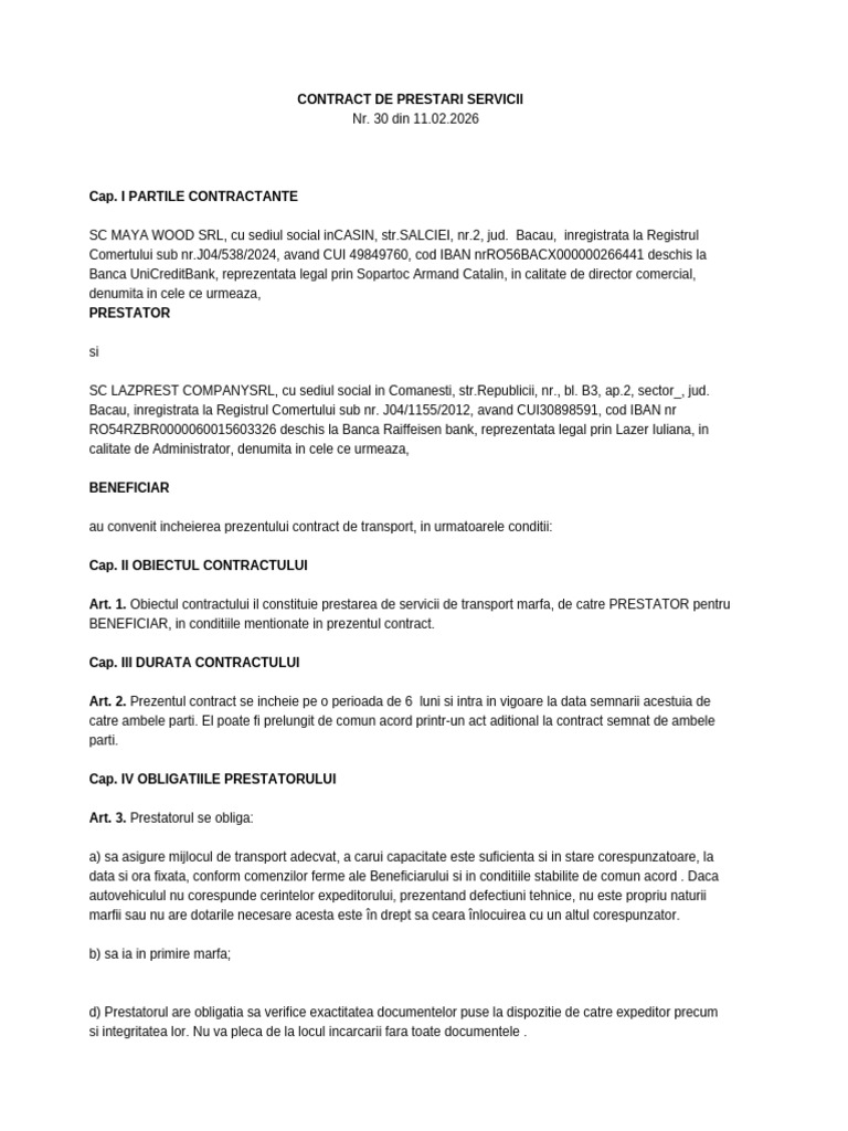 Model Contract Transport Marfa Laurentiu Mihai (AutoRecovered) | PDF