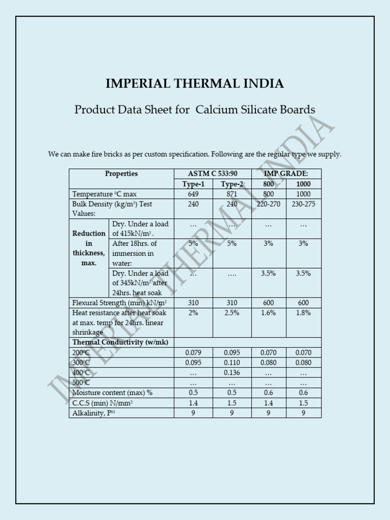 IMP - DATA SHEET - Calcium Silicate Boards | PDF